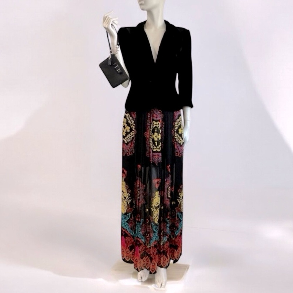 Flowy Bebe Tribal Pattern Sheer Pleated Maxi Skirt